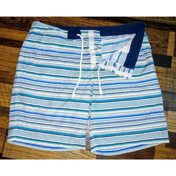 Pendleton Surf Mens Board Shorts Swimwear Size 38 Striped Dark Light Blue - Picture 2 of 4